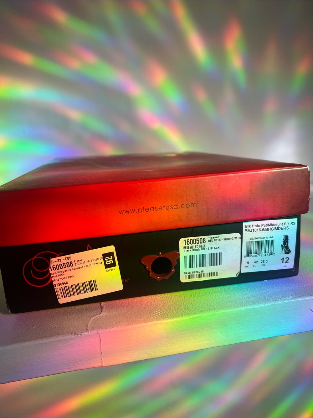 Pleaser Holographic Black Platform Rhinestone Lace-Up Boots sz 12 read post - Picture 13 of 16